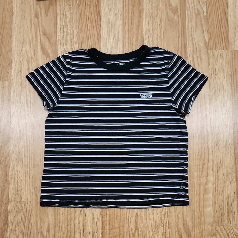 Vans Black Striped T-Shirt Size Medium